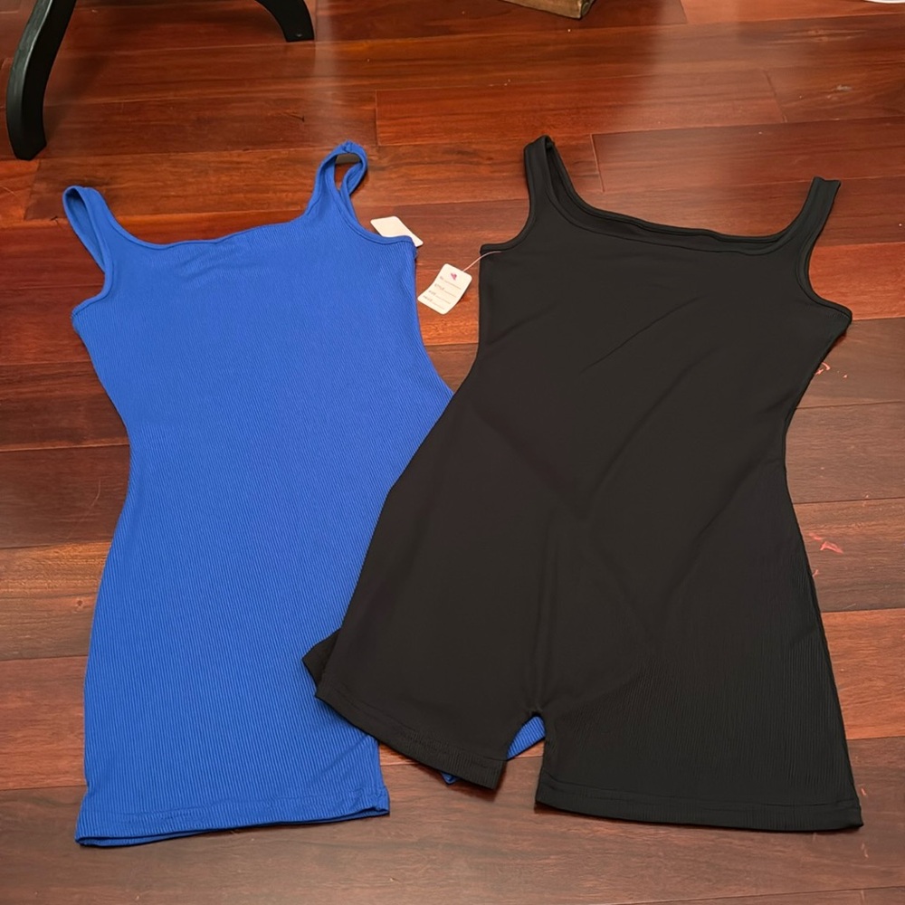 NWT 2 Short Tank Bodysuit Onesie Black / Blue One Piece